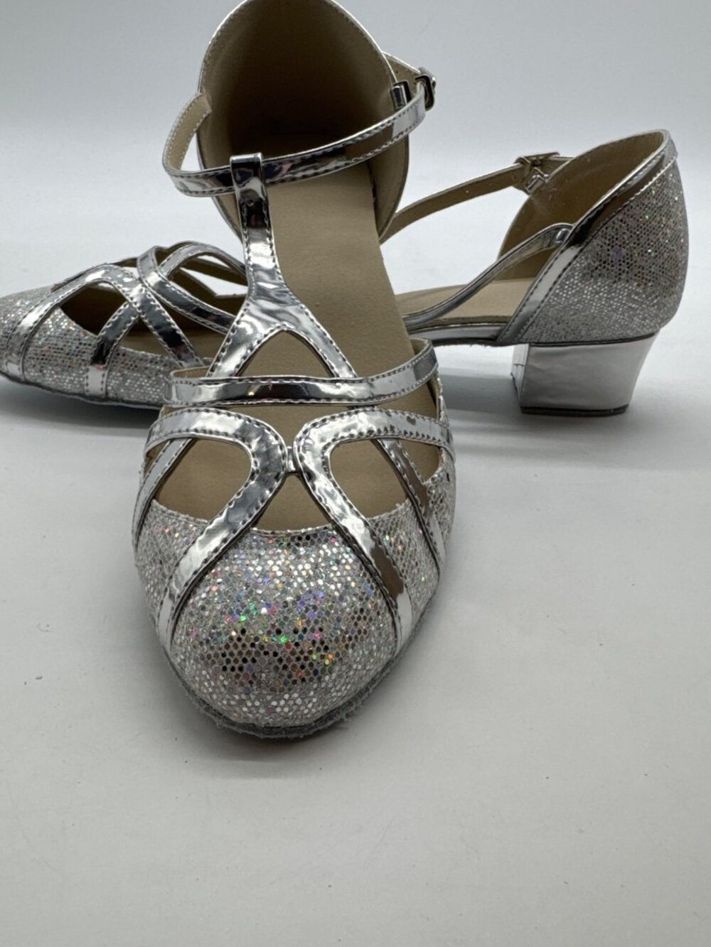 Minishion Women's T-Strap Dance Heels Glitter Salsa Ballroom Shoes Wedding Party